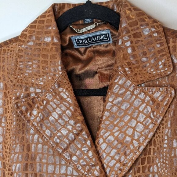 Vintage Brown  Leather Reptile Snake Alligator Print Button Front Jacket Large - Picture 3 of 10